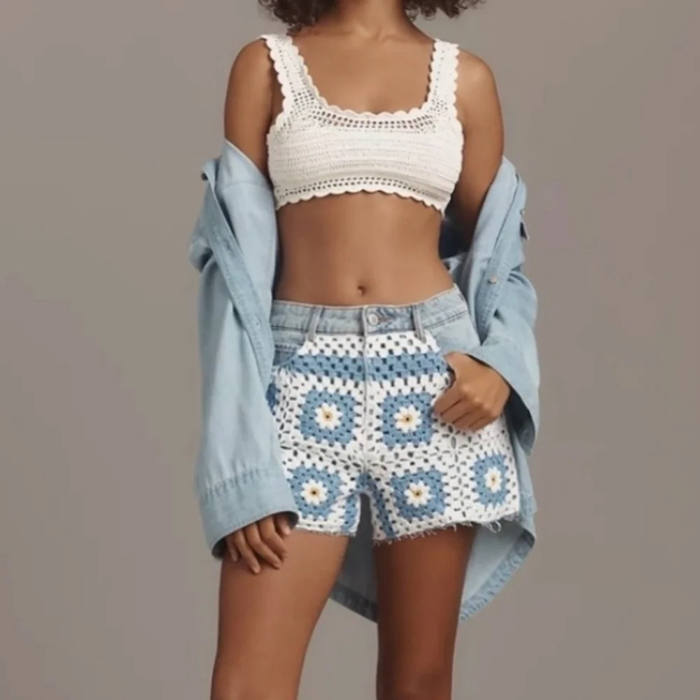 Anthropologie Avec Les Filles Crochet Cutoff Denim Shorts. NWT. - Picture 4 of 4